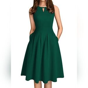 Women's Retro Sleeveless Swing Casual Dress with Pockets, Size Medium